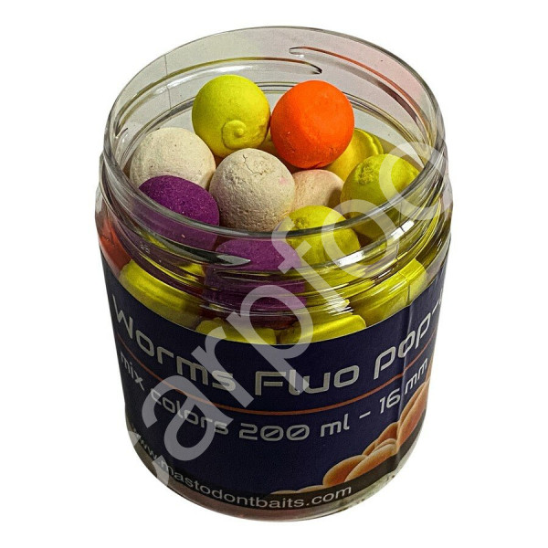 Fluo Pop-Up Boilies Worms 16mm 200ml (1)