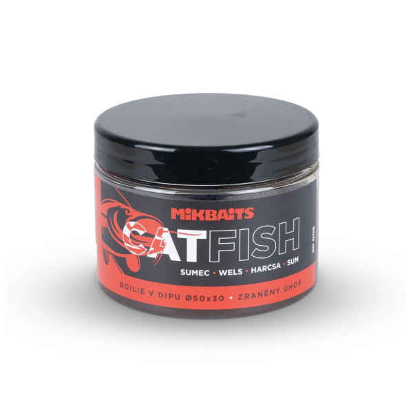 boilie v dipu Catfish sumec řada - Játra Halibut 50x30mm 500ml (1)